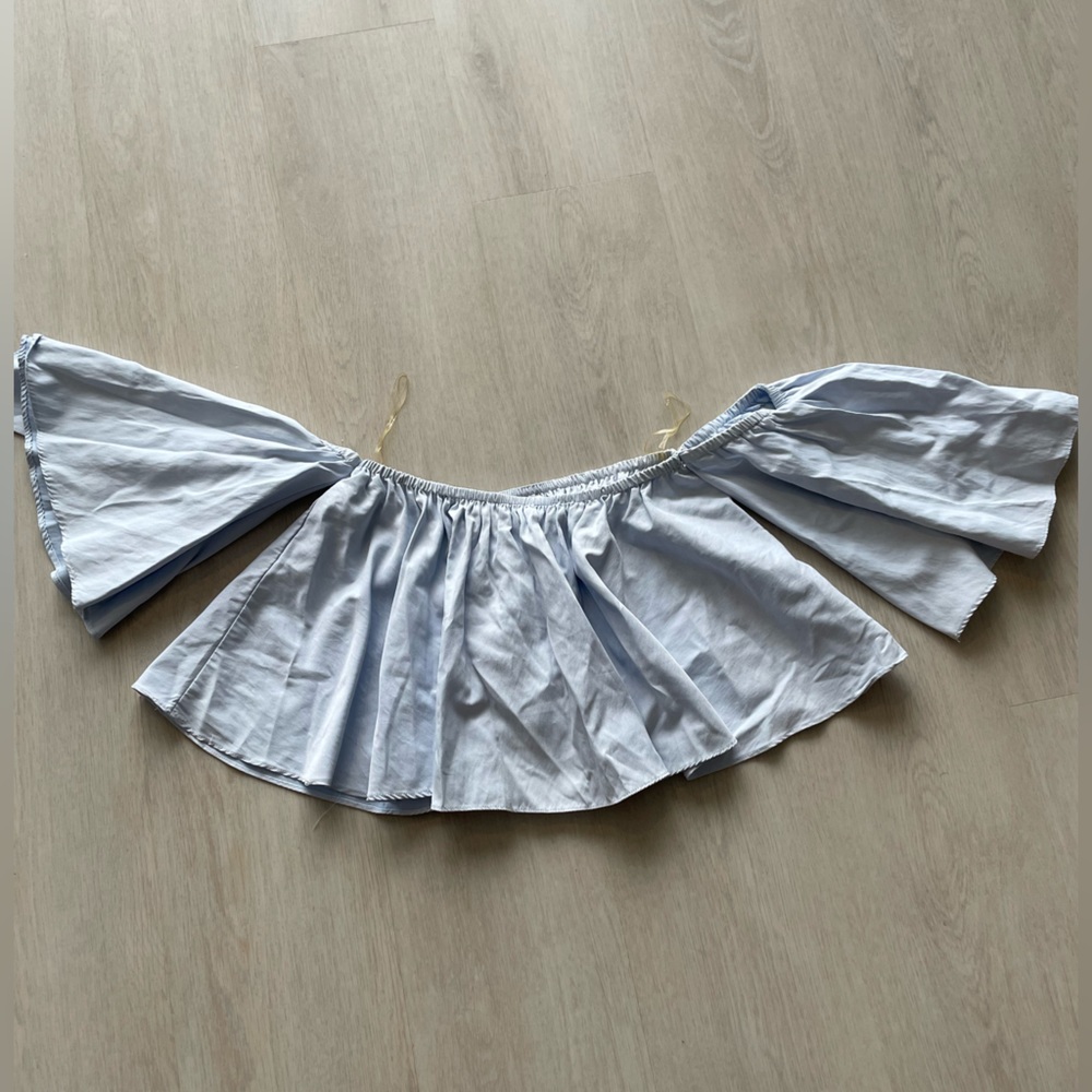 Blue/White Striped Ruffle Crop Top - Picture 2 of 2